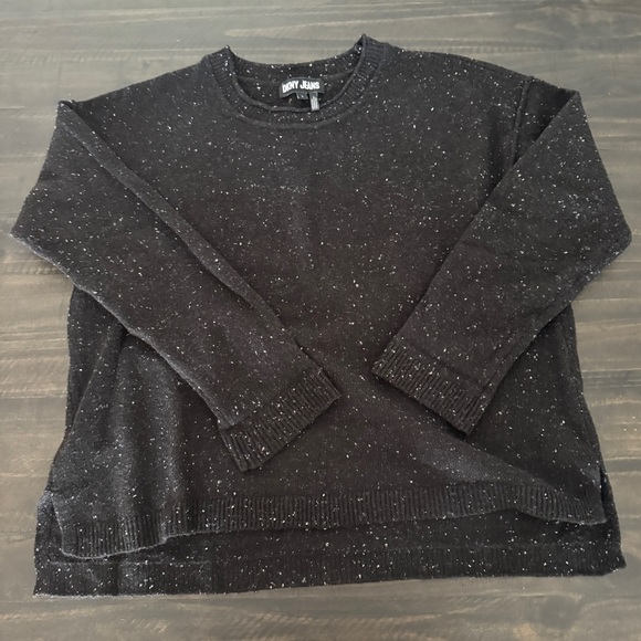 DKNY Jeans Black Speckled Sweater Size Large - Cozy Long Sleeve Knit Top - Picture 1 of 4